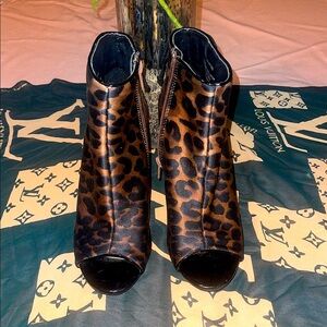 Sugar Leopard Print Peep Toe Ankle Booties